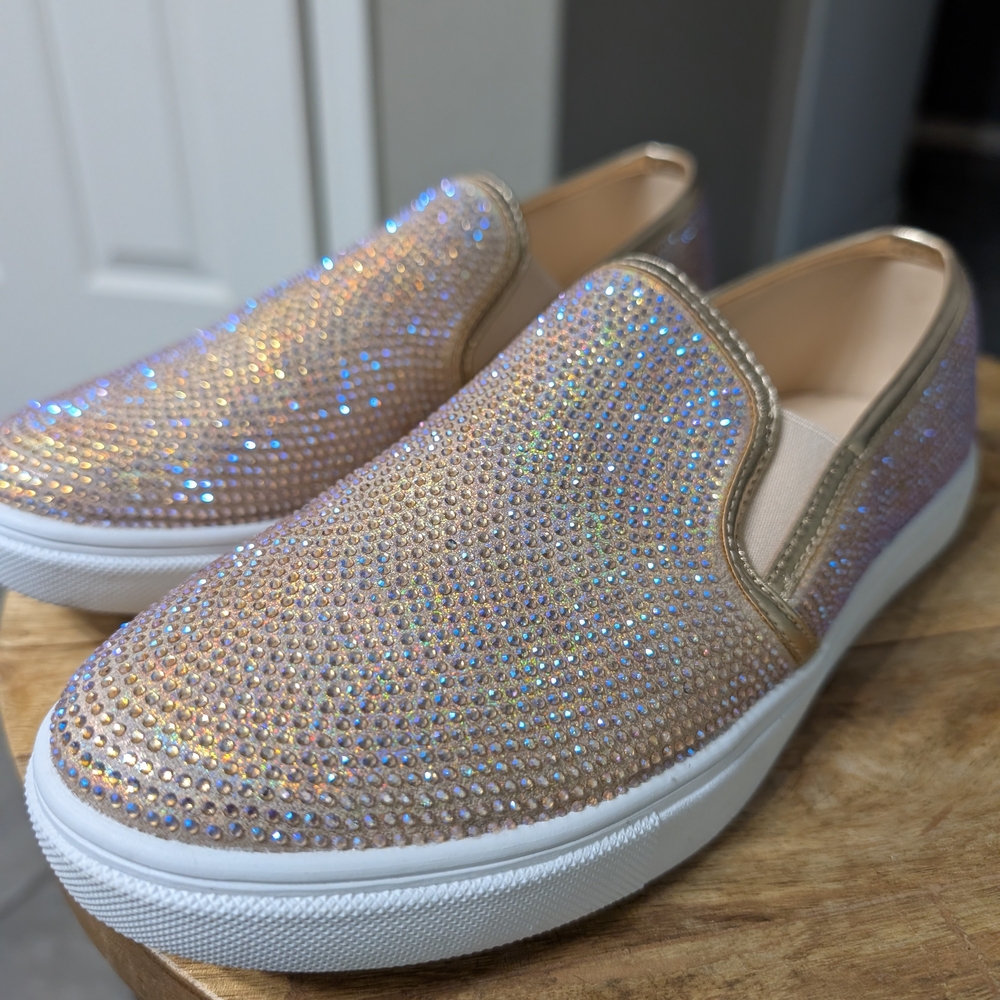 Rhinestone Slip-On Sneakers in Blush Sparkle